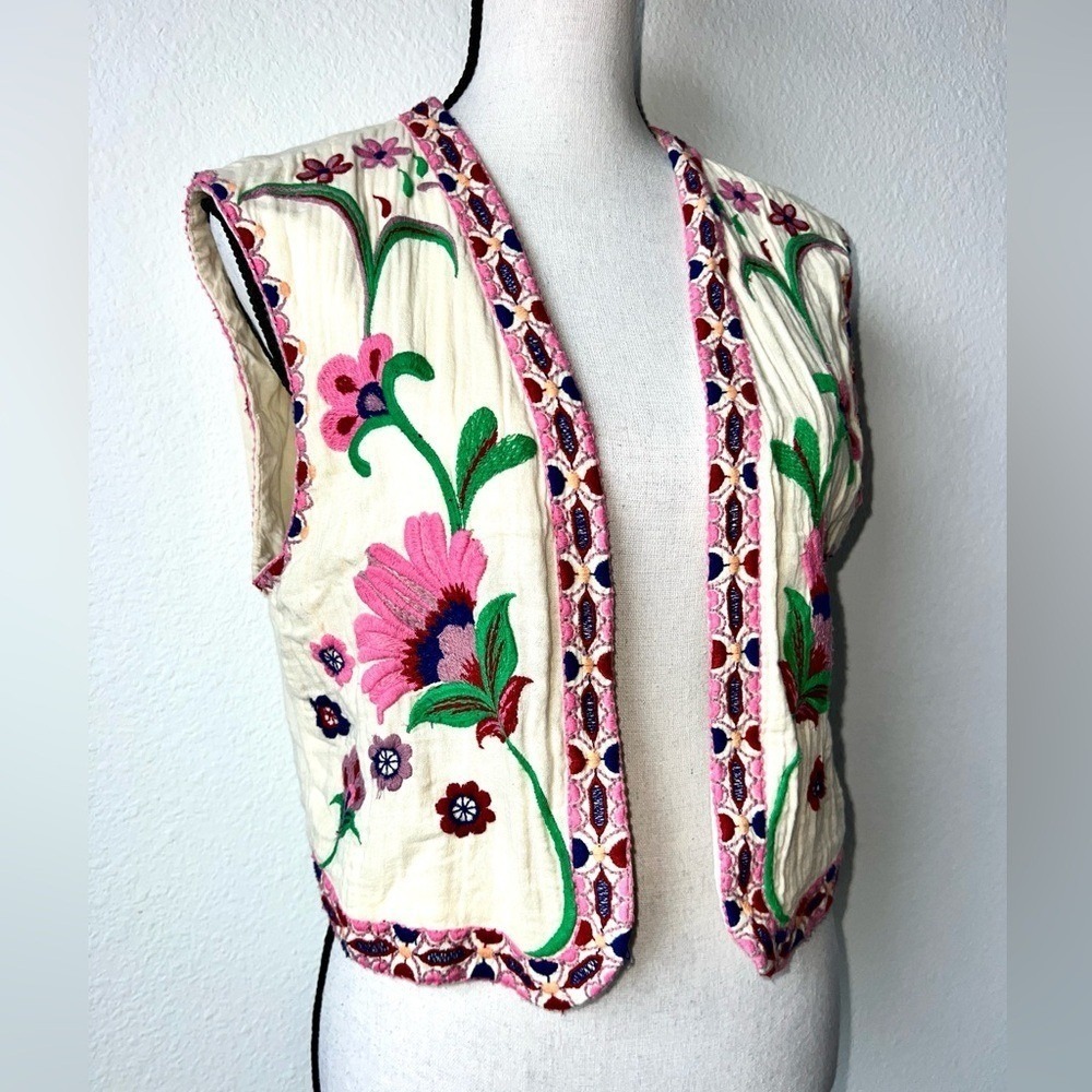 Zara open front embroidered boho vest hippie Medium - Picture 6 of 16